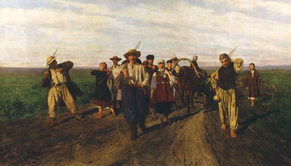 Картина Миколи Кузнецова "Селяни йдуть на заробітки", 1882 рік