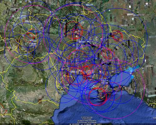 Зона покрытия системы ПВО, унаследованная от СССР. Сейчас это, наверное, единственное, что исключает масштабную военную кампанию против Украины. До 2016-го года. Источник: geimint.blogspot.com 